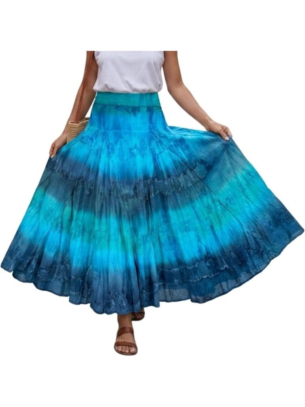 Boho Tie Dye Maxi Skirt - High Waist A-Line Long Flowy Skirt for Women